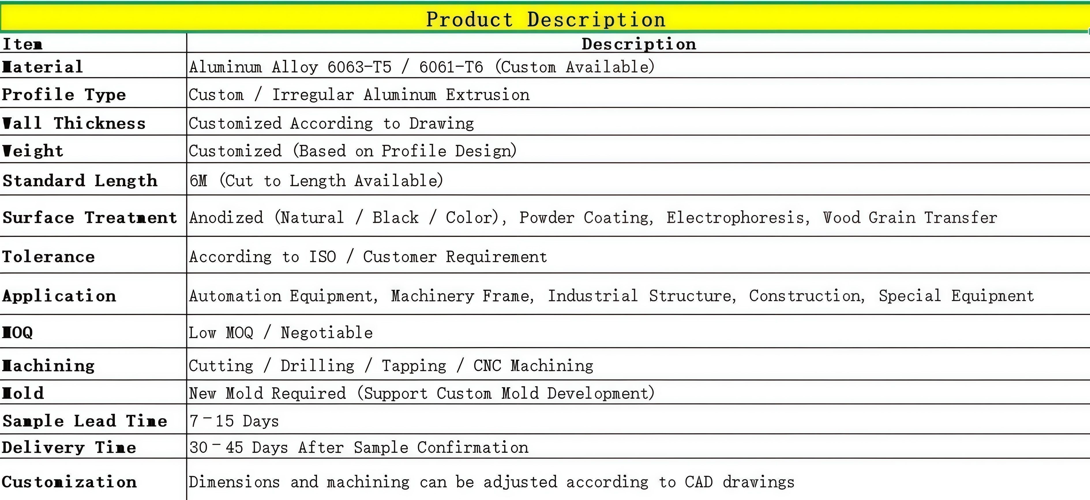 异型材产品参数 AI版 异型材产品参数 AI版