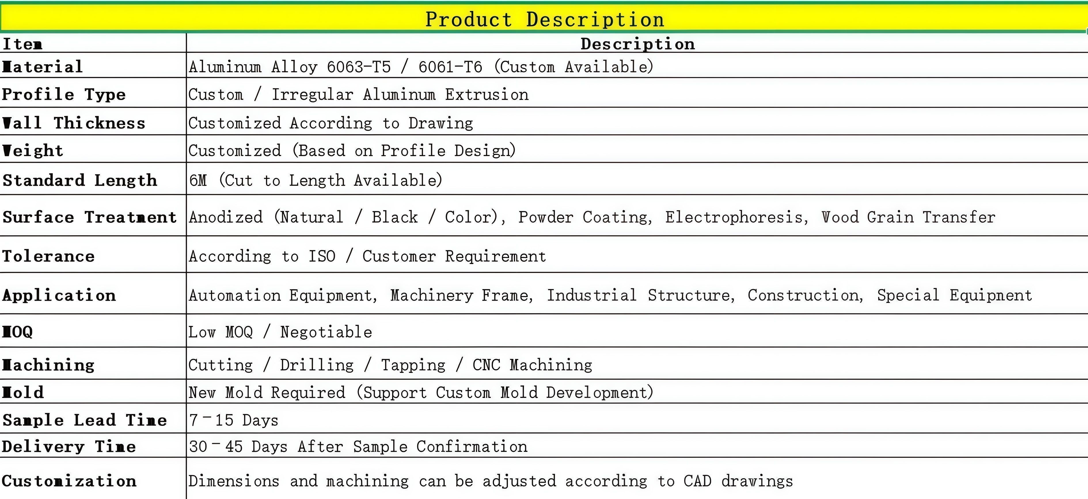 异型材产品参数 AI版