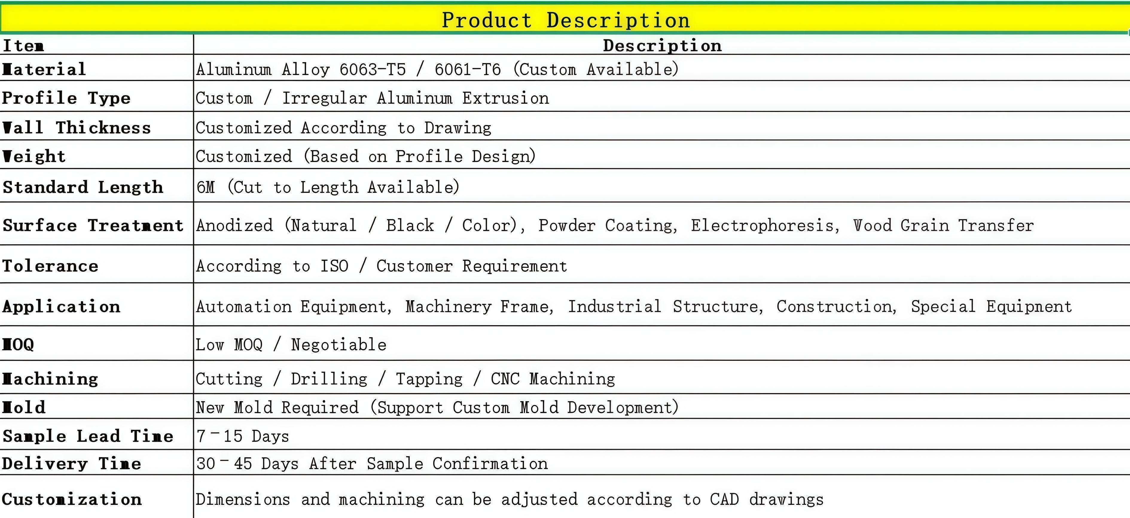 异型材产品参数 AI版