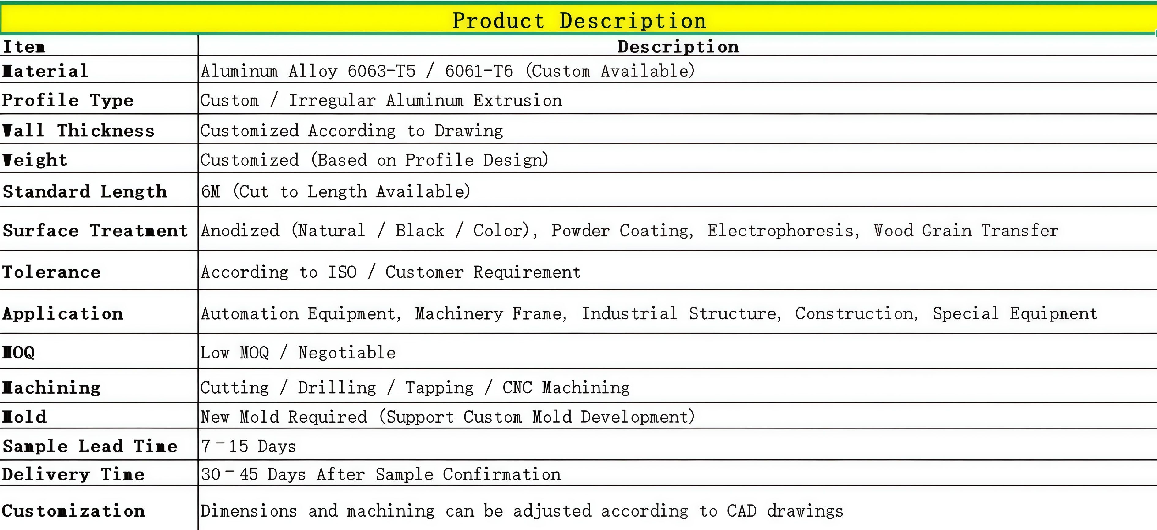 异型材产品参数 AI版